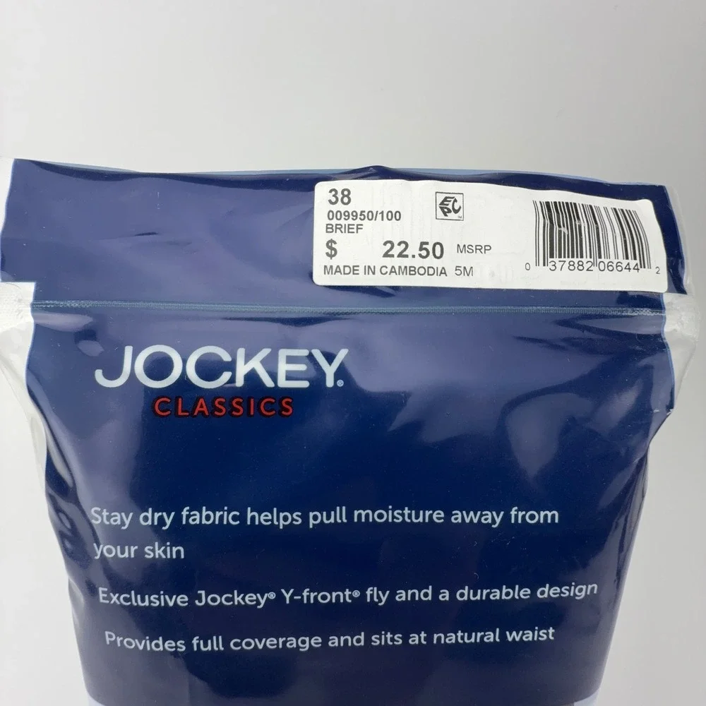 Jockey Classics Mens 3-Pack Briefs Diamond White Y-Front Fly 100% Cotton Size 38